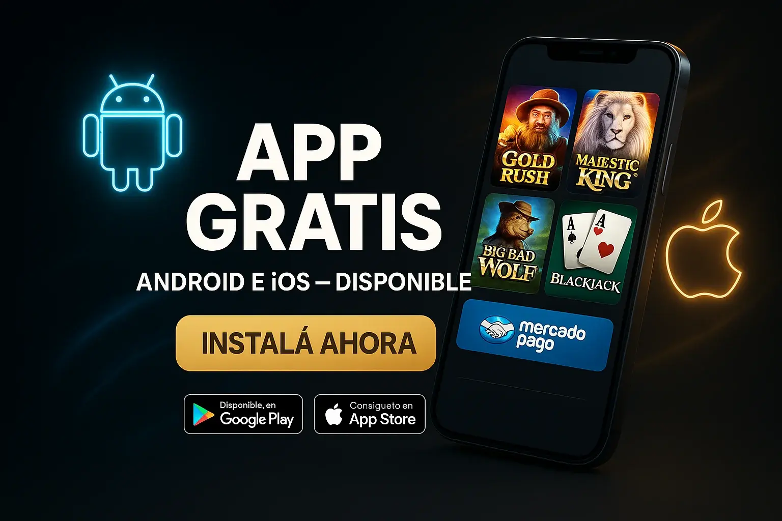 Banner en español con app gratis, botón instalá ahora y badges