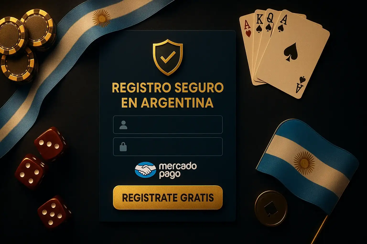 Banner de casino argentino con registro seguro, botón dorado y escudo